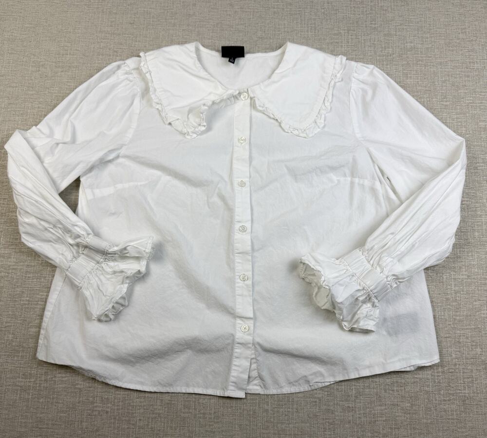 Who What Wear Women’s White Peter Pan Collar Blouse Size L